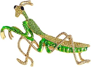 Rhinestone Big Praying Mantis Brooch Pin for Women Men Gold Plated Fashion Green Crystal Long Insect Animal Grasshopper Brooches Scarf Suit Lapel Pins Vintage Creative Dress Accessories Theme Party