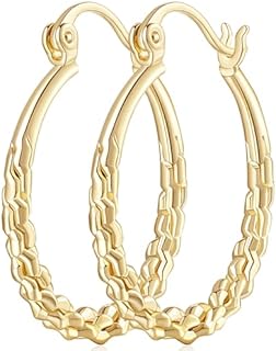 AMELINE Hoop Earrings Women 14K Gold Hoop Earrings for Women Gold Jewelry Gold Earrings Hoops with Twisted Raised Pattern 23.5mm