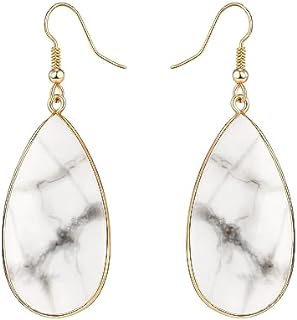 MengPa Stone Drop Earrings for Women Crystal Teardrop Leaf Shape Dangle Earring
