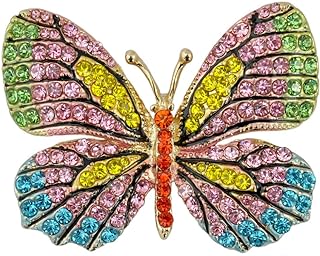 Jade Winged Butterfly Brooch with Zircon Gemstone and Butterfly Clasp for Women, Unique Elegant Design
