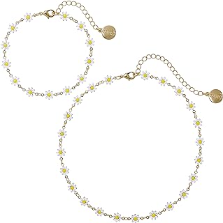 Gold-Plated Daisy Choker Necklace Set with Lobster Clasp for Women and Girls - Coiris Floral Jewelry