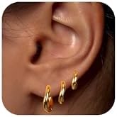 14K Gold Plated Small Gold Wavy Huggie Hoops Earrings for Women Sterling Silver Posts Twisted Wave Hoop Earrings for Women Girls