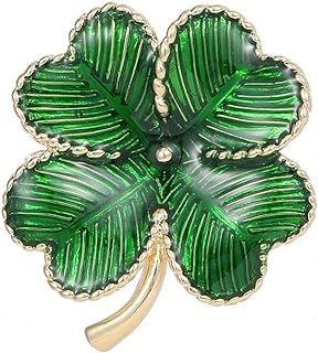 Minimalist Four Leaf Clover Green Enamel Brooch Lapel Pins for Women Girls Men Vintage Flower Shamrock Brooches Lucky Banquet Decor Dress Clothes Accessories St Patrick's Day Holiday Jewelry Gift