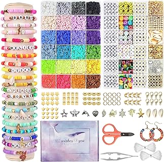 6000pcs Clay Beads Bracelet Making Kit Flat Clay Beads Set Preppy Bracelet Kit Include Polymer Clay Heishi Bead UV Letter Beads for Jewelry Earrings Kit，DIY