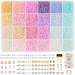 HOLDLEAF Bracelet en Perles de Rocaille pour Enfants, Kit de Création avec 9000 Perles de Verre, 3mm, 24 Couleurs, et 400 Perles Alphabétiques. Idéal pour Bijoux Personnalisés