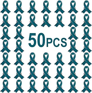 50 Pieces Teal Ribbon Pins Teal Awareness Lapel Brooches for Cervical Ovarian Cancer, Substance Abuse, Sexual Violence Awareness