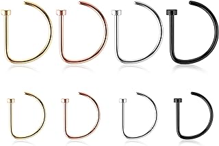 Yolev 8Pcs Fake Nose RingsNose Ring Hoop D Shaped Screw Nose Studs Diamond Small Piercing Jewelry Nose Hoop for Faux Lip Septum Nose Ring Set