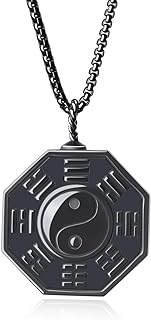 COAI Men's Stainless Steel Obsidian Yin Yang Necklace with Box Chain Design