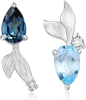 JewelryPalace Pisces Fish Genuine Sky London Blue Topaz Stud Earrings for Women, Pear 14k White Gold Plated 925 Sterling Silver Earrings for Her, Fashion Natural Gemstone Jewelry Sets