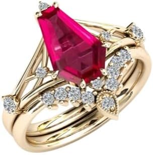 Celtic Design Vintage Ruby Wedding Ring Set - 1.00 CT Coffin Shaped Ruby, Sterling Silver - Unique Art Deco Anniversary Jewelry for Women