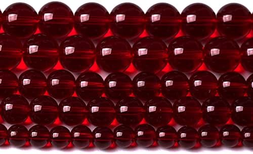 Smooth Garnet Red Glass Crystal Round Loose BeadsFor Jewelry Making DIY Bracelet Necklace Accessories 6mm 68pcs 15" Strand(Garnet Red Glass, 6mm)