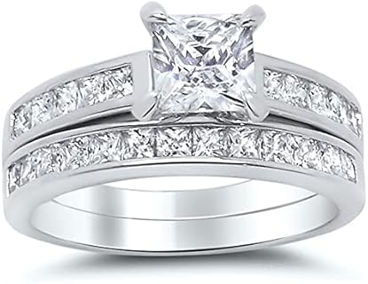 Princess Cut Moissanite Engagement and Wedding Ring Set in White Gold; 10K, 14K, 18K Options Available - Ideal for Women