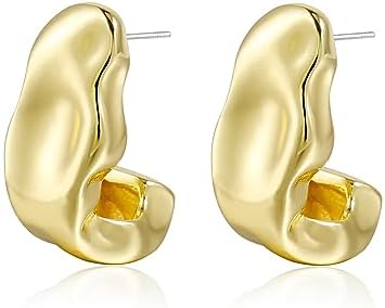 Stylish Gold Plated Moon Hoop Stud Earrings with Hidden Snap Post for Women, Zinc Crafted, Lightweight Trendy Jewelry