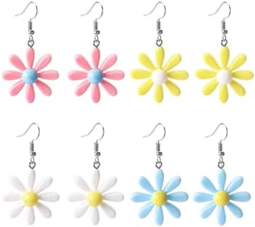 Daisy Dangle Earrings for Women Girls 4 Pairs Flower Dangling Earrings for Women Teen Girls Sunflower Drop Earrings Set