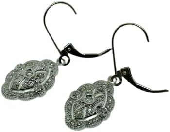 14K White Gold Over .50 ctw Diamond Filigree Vintage Design Drop Dangle Earrings