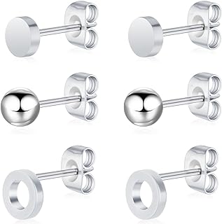 BOGKU 3 Pairs Titanium Stud Earrings Set, Hypoallergenic Women Earrings Nickel Free Earrings for Sensitive Ears Classic Dainty Girls Earring Studs