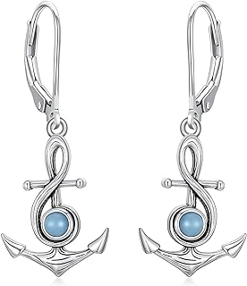 Stunning Blue Larimar Sterling Silver Anchor Earrings with Secure French Clip Back Findings - Women's Nautical Dangle Jewelry Gift
