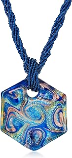 Ross-Simons Italian Multicolored Murano Glass Hexagon Pendant Necklace With 18kt Gold Over Sterling. 18 inches