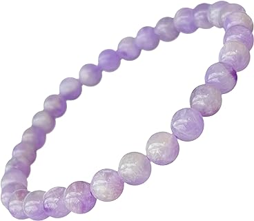 Natural Stone Real Lavender Amethyst Stretch Beaded Bracelet Round Beads 6 mm (0.24") Bracelet Semi Precious Purple Amethyst Gemstone Bracelet for Women Men Unisex for Yoga Meditation