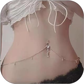 Alloy Belly Ring Body Chain with Beads for Women and Teen Girls, Adjustable Boho Beach and Festival Wear Accessory