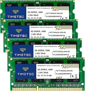 Memoria RAM Timetec 32GB (4x8GB) DDR3 1600 MHz, SO-DIMM, Dual Rank CL11, 1.35V/1.5V para Portátiles, Ideal para Profesionales y Juegos de Alto Rendimiento