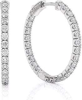 Women's 925 Sterling Silver Moissanite Inside Out Secure Lock Hoop Earrings 1.50 Carat by Beverly Hills Jewelers