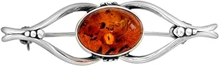 Baltic Amber Eye Brooch Pin in Sterling Silver with Secure Clasp for Women - Unique Polish Antiqued Finish Design