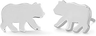 Sterling Silver Bear Design Stud Earrings with Push Back Finding for Men and Women by Boma Jewelry