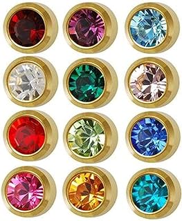 Caflon Surgical Steel Mini Gold 3mm Ear Piercing Earrings Studs 12 Pair Mixed Birth Stones, Yellow Metal