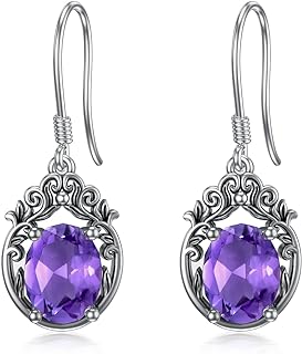 Gemstone Earrings 925 Sterling Silver 7x9mm Oval Cut Amethyst Citrine Garnet Topaz Emerald Drop Dangle Earrings for Women
