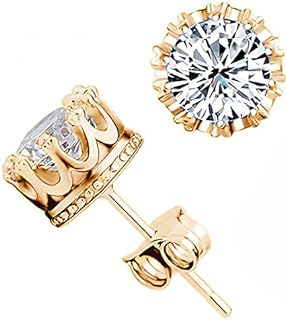 Fashion Crown 18k Gold Plated Earrings Women Brincos De Prata Men Sterling Silver Crystal Jewerly Double Stud Earrings by Taoqiao
