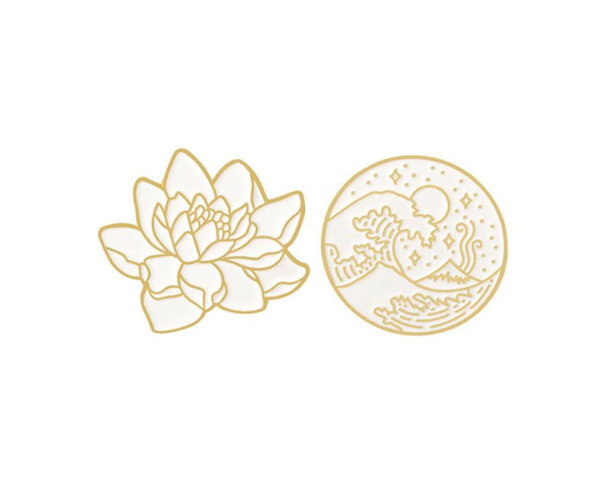White Gold Color Lotus Flower Creative Brooch Nature Plant Pin Hat Backpack Brooches Jewelry Women Men Gift Japanese Jewelry