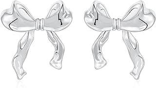 ASCONA Sterling Silver Post Gold-Plated Bow Earrings with Durable Push Back for Women, Chic Ribbon Design Style