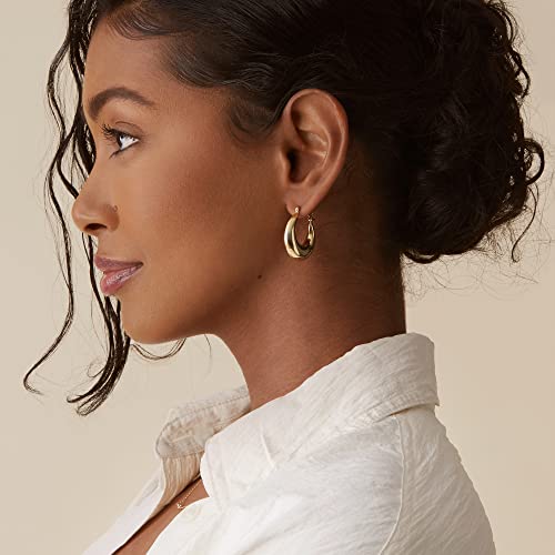 14K Gold Plated Sterling Silver Post Chunky Hoops | Thick Lightweight Gold Hoop Earrings for Women