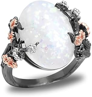 Ginger Lyne Collection Henrietta Simulated Fire Opal Ring for Women - Elven Gothic Black Plated for Engagement Promise or Statement -Tree Branch Flower Design Setting