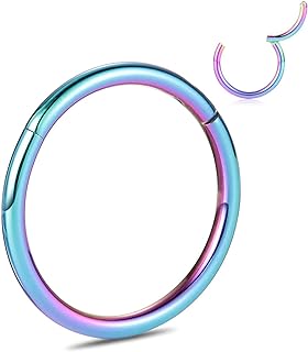 PEAKLINK Septum Ring G23 Septum Jewelry Higned Segment Seamless Clicker Ring Daith Earrings Nose Ring Titanium Conch Piercing Jewelry Helix Cartilage Tragus Rook Lip Lobe Hoop Earrings