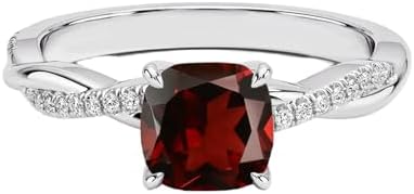 Cushion Cut Garnet Engagement Ring in Sterling Silver or 10K/14K/18K Gold with Twisted Moissanite Half-Eternity Design for Women - Perfect Anniversary Promise Ring for Her