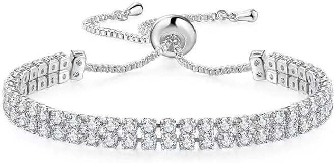 CRLLDPM Verstellbares Tennisarmband mit Diamanten, 925 Silber, Kristallbesetzt, Ideal für Partys und Hochzeiten, Perfektes Geschenk für Freundin oder Mutter