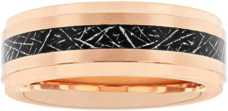 Tantalum Carbide 8mm Rose Gold Tone Finish with Avant-Garde Scratched Iron Colored Center Men’s Wedding Band Ring