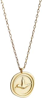 Embossed Bird Gold Coin Necklace for Women Girls 925 Sterling Silver Vintage Disc Small Pendant Choker Necklace Swallow Peace Dove Animal Freedom Statement Jewelry Birthday Gifts Daughter Mom