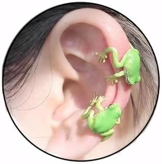 Alloy Steel Green Frog Ear Cuff Earrings for Women - Comfortable No Piercing Needed - Unique 3D Vintage Frog Design - Perfect for Casual or Special Events