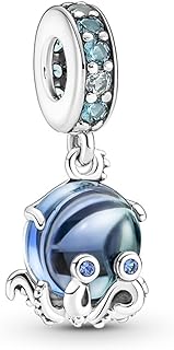 Cute Pandora Octopus Dangle Charm Bracelet, Murano Glass with Sterling Silver and Cubic Zirconia Gems