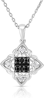 Femme Luxe 0.17 carat Athena Black and White Vintage Pendant Necklace for Women in 925 Sterling Silver, 18inch Chain.