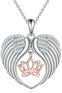 POPLYKE Angel Wings Lotus Necklace for Women 925 Sterling Silver Lotus Flower Pendant Necklace Jewelry Gifts for Girls
