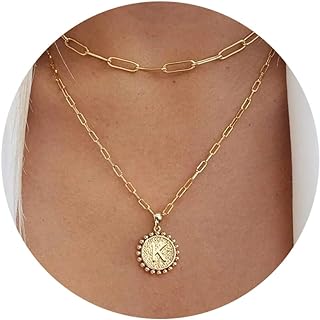STORUP Gold Layered Initial Necklaces for Women Trendy, Paperclip Link Chain Necklace Personalized Letter A-Z Coin Initial Pendant Necklace Gold Layered Necklaces for Women Trendy Jewelry