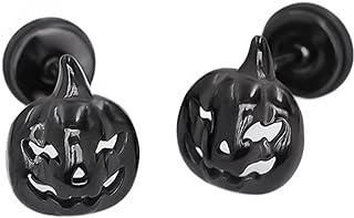 Stainless Steel Pumpkin Stud Earrings with Cubic Zirconia and Gothic Skull Design for Unisex-Halloween Theme