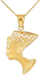 14K Yellow Gold Nefertiti Pendant Necklace with Rolo Chain & Spring Ring Clasp for History Enthusiasts - Egyptian Queen Design