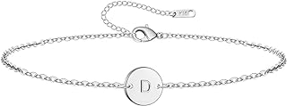 Personalized Initial Bracelet for Women, Stainless Steel Letters Bracelet Delicate Coin Dainty Disc Alphabet Charm Bracelet Monogram Name Bracelet for Girls