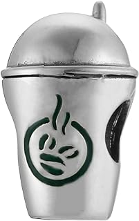 Starbucks Charm Bracelet with Iced Latte Coffee Beans Design, Sterling Silver Bead for Pandora & Comparable Charm Bracelets or Necklaces