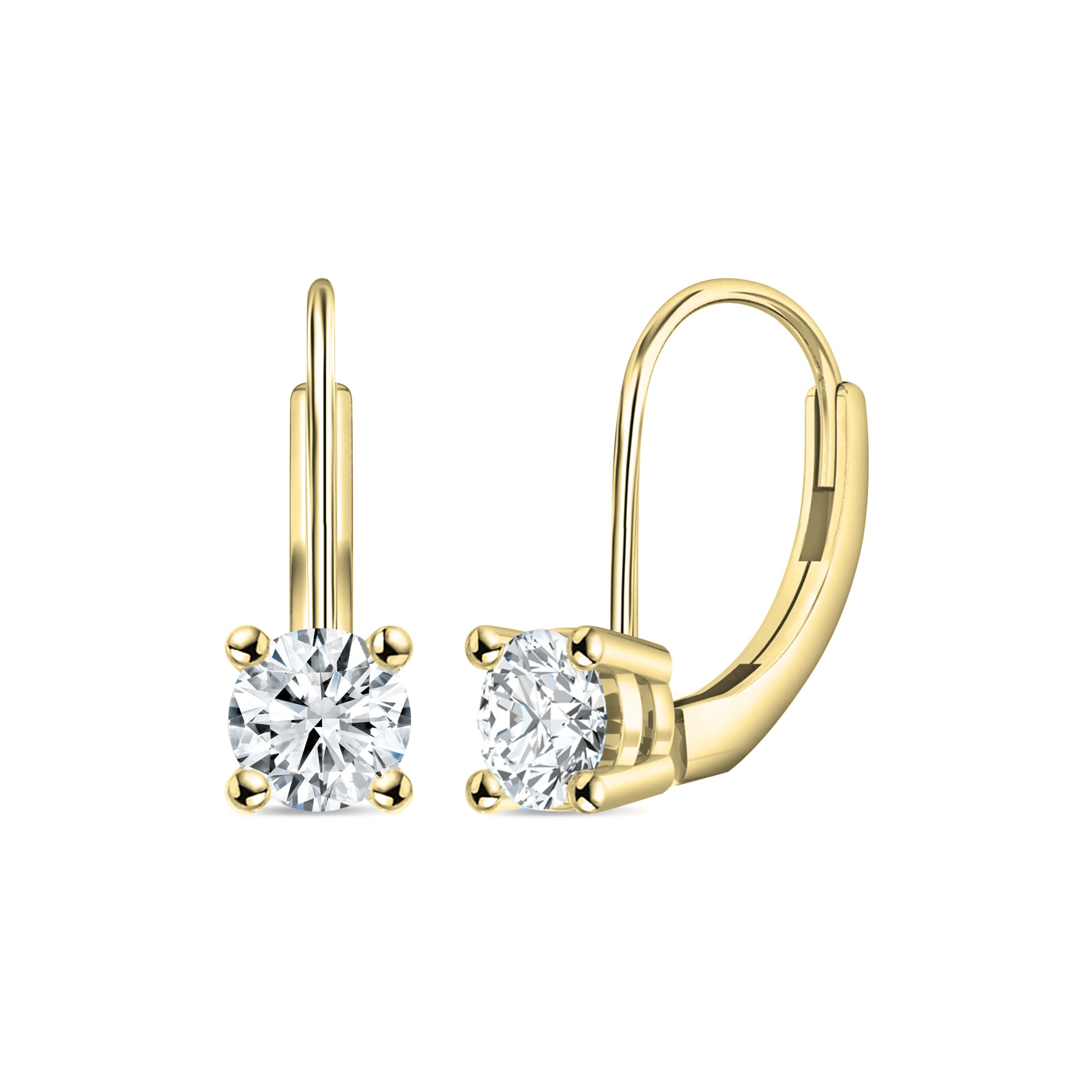 Round Lab Grown White Diamond Solitaire Lever Back Drop Earrings for Women in 14K Solid Gold